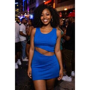 WAYDAMIN Solid Blue XXL Short Dress new with tags Bodycon nylon/spandex